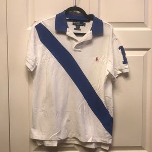 Men’s Polo- Ralph Lauren white with blue stripe